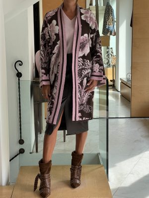 Cardigan fiori rosa cioccolato