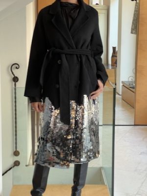 Cappotto panno nero pailettes