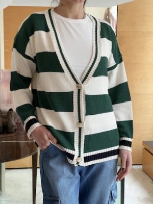 Cardigan righe verde latte