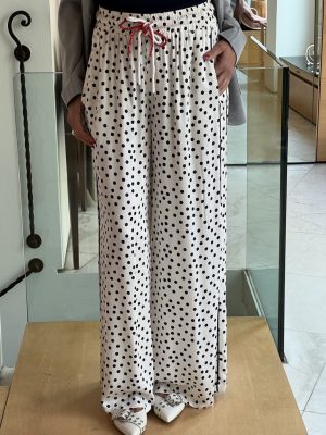 Pantalone palazzo bianco pois blu