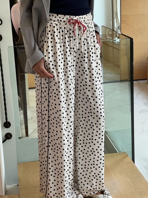 Pantalone palazzo bianco pois blu - immagine 3