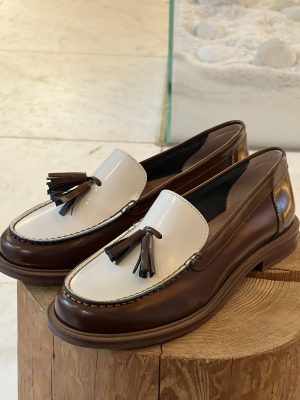Mocassino bicolor latte cuoio
