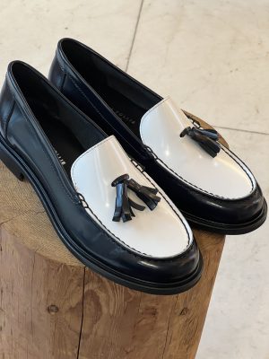 Mocassino bicolor bianco blu navy