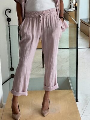 Pantalone elastico lino rosa