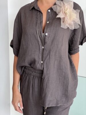 Camicia lino cioccolato