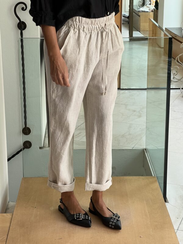 Pantalone elastico lino sabbia - immagine 2