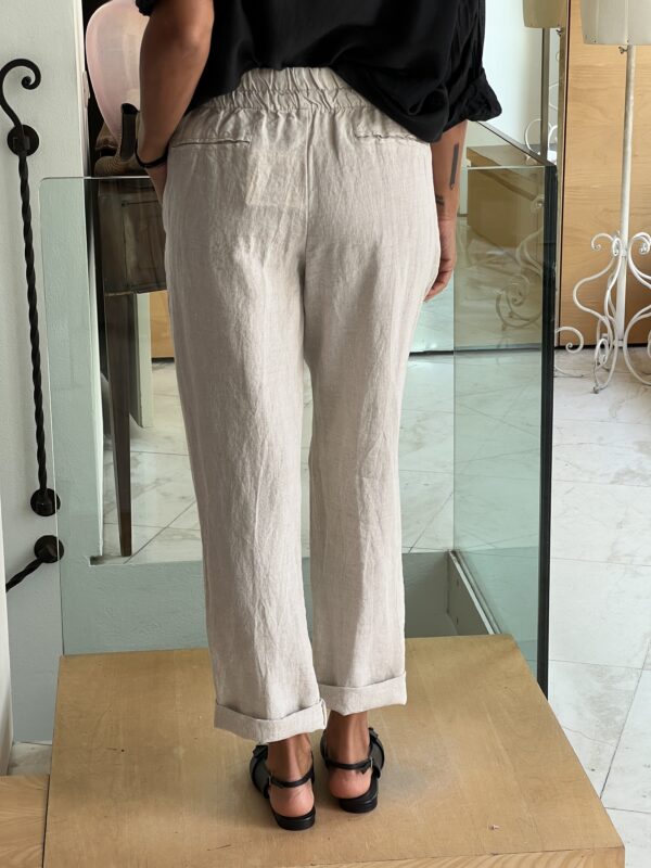 Pantalone elastico lino sabbia - immagine 4