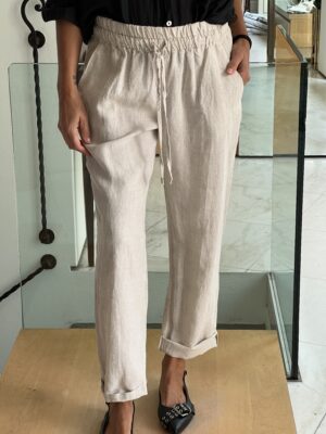Pantalone elastico lino sabbia