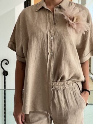 Camicia lino cammello