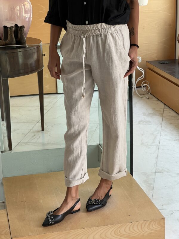 Pantalone elastico lino sabbia - immagine 3