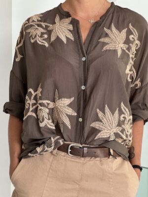 Camicia ricamo cioccolato
