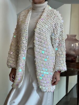 Maxi cardigan pailettes bianco