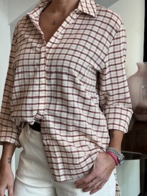 Camicia check bordeaux giallo