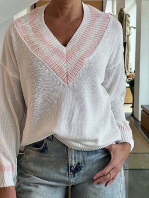 Pull tennis bianco rosa