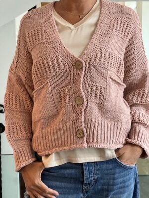Cardigan rosa ricamo