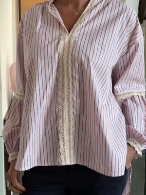 Camicia over riga rosa