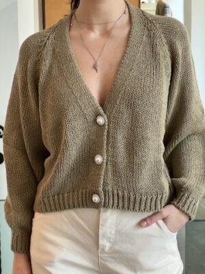 Cardigan jolly bottone gioiello salvia