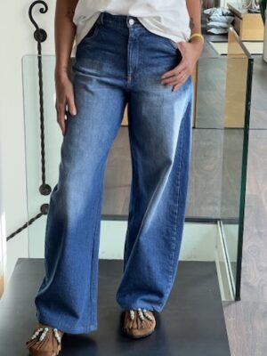 Jeans barrel tasca ecopelle