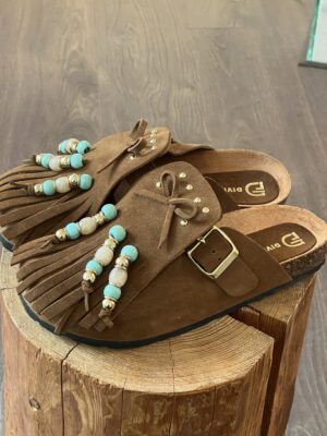 Sabot camoscio cuoio turchesi