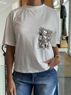 T-shirt tasca pailettes bianca
