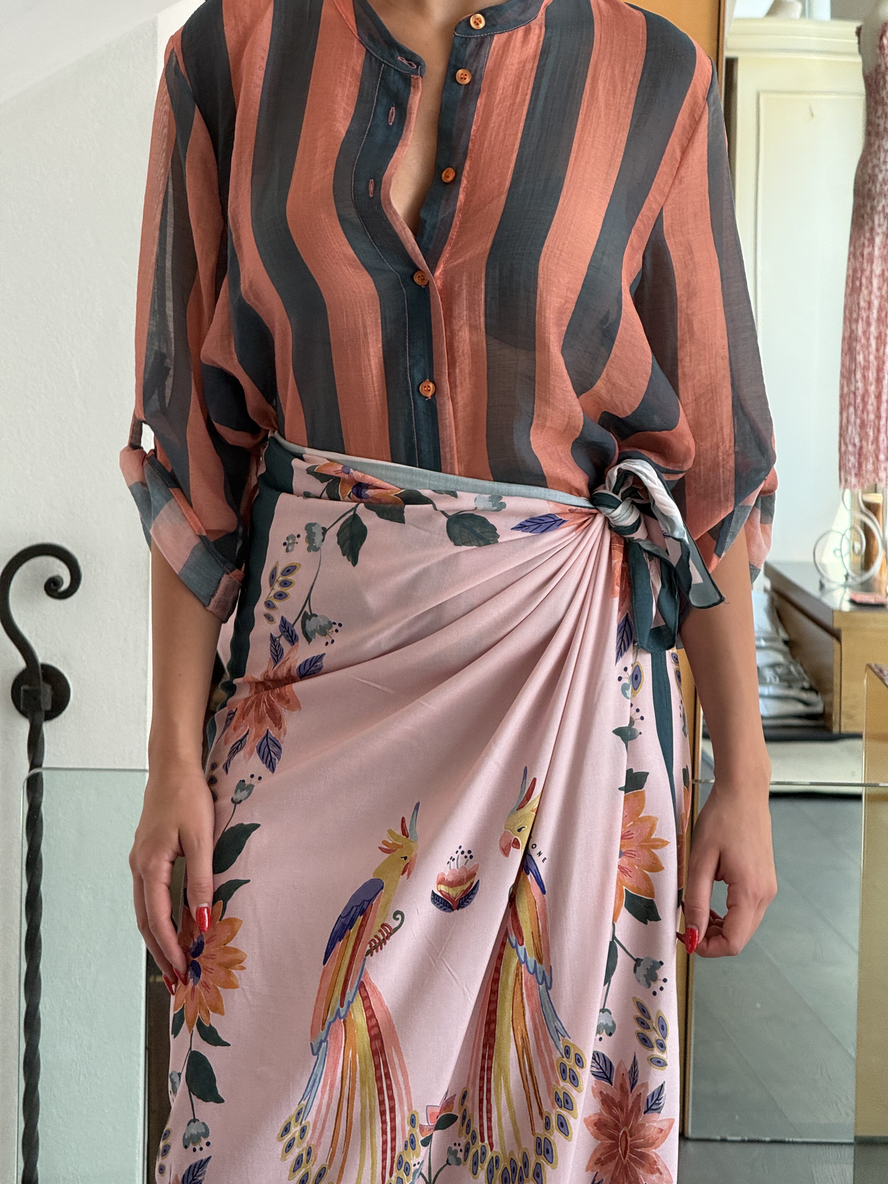 Camicia righe verde rosa