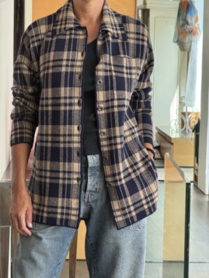 Camicia check maglia cammello blu