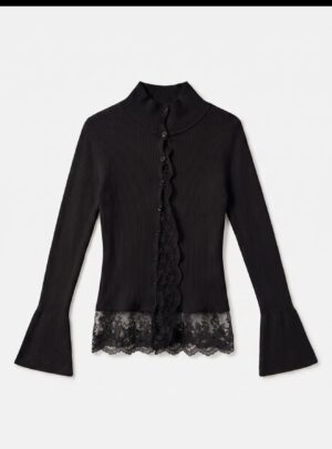 Cardigan costina pizzo nero