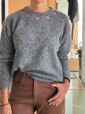 Pull girocollo cuori grigio