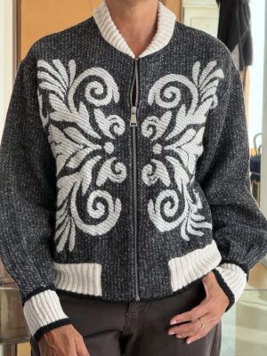 Bomber maglia ricamo grigio