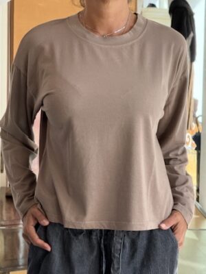 T-shirt basic manica lunga tortora